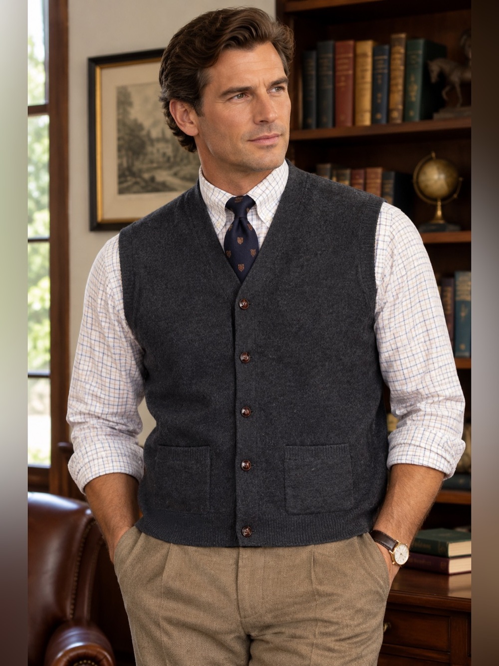 James Pringle Men’s Gray Button Down Machine Washable Wool Vest